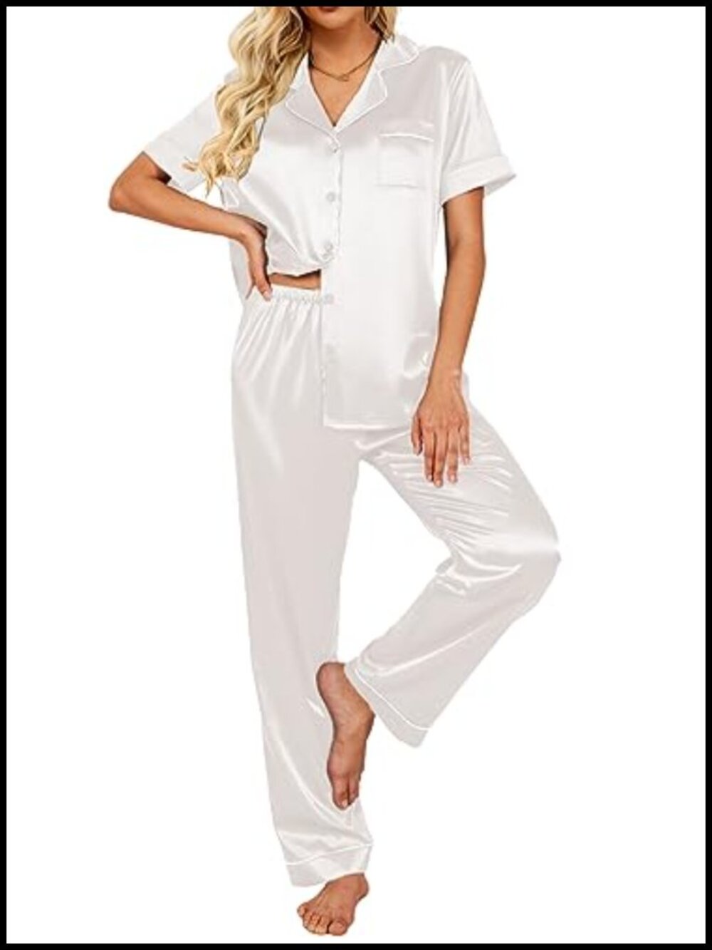 Satin Short Sleeve Button Down Pajama Set 2 Piece Sleepwear Lounge Set